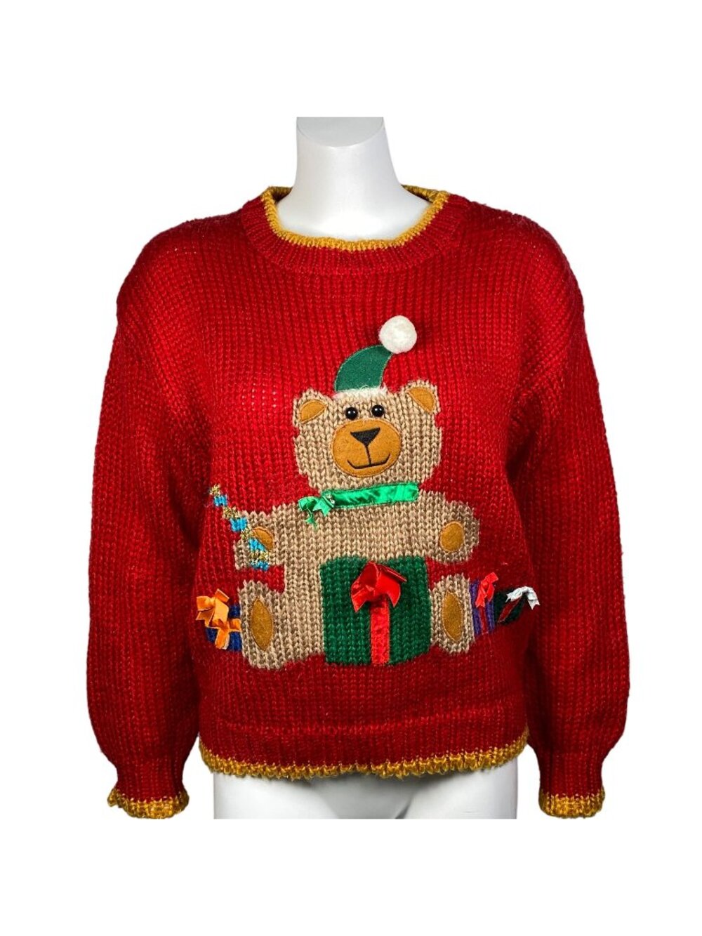 Vintage Heidi Knitted By Hand Christmas Sweater Teddy Bear Gift Design Womens L